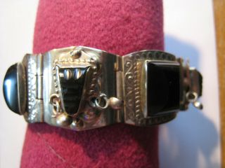 Vintage Sterling Silver Hecho Mexico Onyx Stone Bracelet Hallmarked Taxco 925