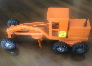 Vintage Orange Tonka State Hi - Way Dept Road Grader Pressed Steel Toy