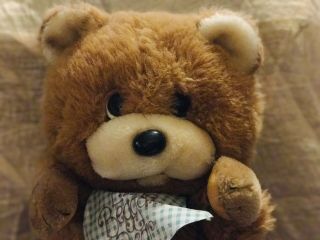 Little Beggar Teddy Bear Plush Gingham Bib Vintage Applause Brown Stuffy 12 1984