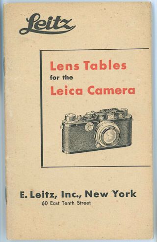 Scarce 1934 Booklet Lens Tables For The Leica Camera Leitz Inc Ny