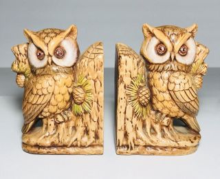 Vintage Mid Century Ceramic Owl Book - Ends Pair Retro Bin F