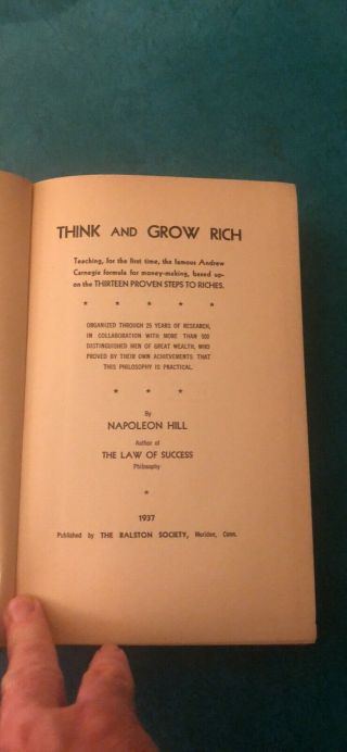 Think and Grow Rich - Napoleon Hill - - 1st Edition 1937 - 3rd Printing 5