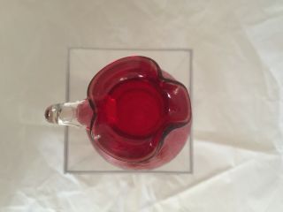 RUBY RED CRACKLE GLASS CRUET MINI EWER WEST VIRGINIA ART GLASS VINTAGE MCM 4