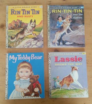 Vintage Set Of 4 A Little Golden Book - Rin Tin Tin,  Lassie,  Children Books