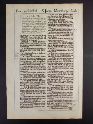1611 King James Bible Leaf Page Gospel Of John 5:14 - 6:27 Feeding Of 5000 Vg