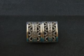 Vintage Sterling Silver Decorative Rectangle Clip On Earrings - 17.  3g