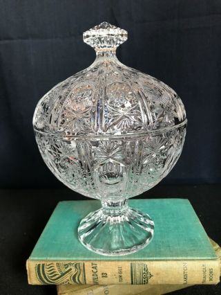 Vintage Large Cut Lead Crystal Candy Dish Compote With Lid Wedding Decor B14