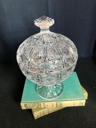 Vintage Large Cut Lead CRYSTAL CANDY DISH COMPOTE with LID Wedding Decor B14 2