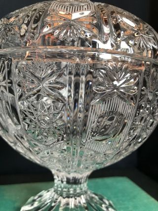 Vintage Large Cut Lead CRYSTAL CANDY DISH COMPOTE with LID Wedding Decor B14 5