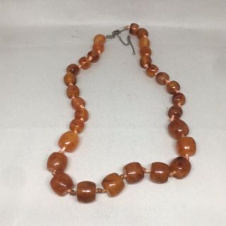 Vintage Faux Amber Lucite Necklace Chunky Beads Graduated Marbled Color Plastic
