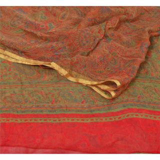 Sanskriti Vintage Red Saree Blend Georgette Printed Sari 5 Yd Soft Fabric Craft 2