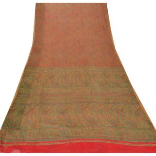 Sanskriti Vintage Red Saree Blend Georgette Printed Sari 5 Yd Soft Fabric Craft 3