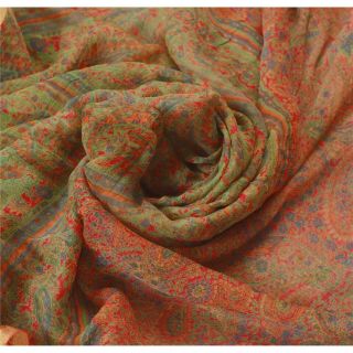 Sanskriti Vintage Red Saree Blend Georgette Printed Sari 5 Yd Soft Fabric Craft 4