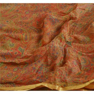 Sanskriti Vintage Red Saree Blend Georgette Printed Sari 5 Yd Soft Fabric Craft 5