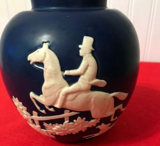 Vintage 1930s Weller Pottery Chase Vase Blue Hunting Horse Dog Ginger Jar