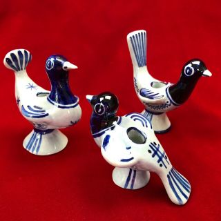 Set of 3 Vintage Soholm Denmark Ceramic Bird Candle Holders Cobalt Blue 2