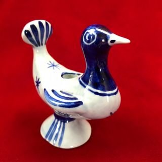 Set of 3 Vintage Soholm Denmark Ceramic Bird Candle Holders Cobalt Blue 3