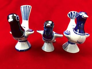 Set of 3 Vintage Soholm Denmark Ceramic Bird Candle Holders Cobalt Blue 6