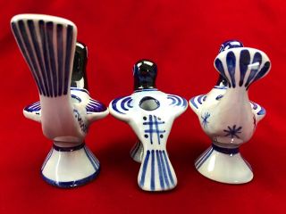 Set of 3 Vintage Soholm Denmark Ceramic Bird Candle Holders Cobalt Blue 7