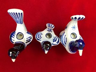 Set of 3 Vintage Soholm Denmark Ceramic Bird Candle Holders Cobalt Blue 8