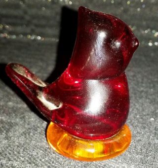 Vintage Titan Art Glass,  Red Cardinal With Amber Base,  Signed W.  Ward 1990