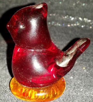 Vintage Titan Art Glass,  Red Cardinal with Amber Base,  Signed W.  Ward 1990 2