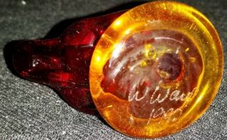 Vintage Titan Art Glass,  Red Cardinal with Amber Base,  Signed W.  Ward 1990 3