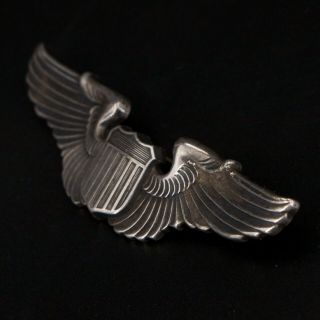 VTG Sterling Silver - WWII Pilot Command Wings Shield Brooch Pin - 17g 2