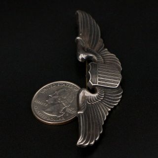 VTG Sterling Silver - WWII Pilot Command Wings Shield Brooch Pin - 17g 3