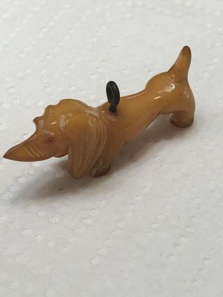 Vintage Carved Dachshund Dog Butterscotch Bakelite Pendant