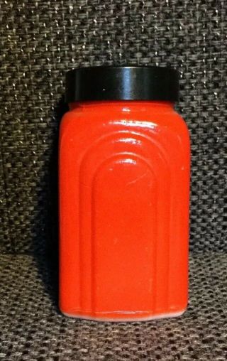 Vintage McKee Red Salt Shaker Roman Arch Black “S” Lid 3 5/8” 2