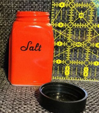 Vintage McKee Red Salt Shaker Roman Arch Black “S” Lid 3 5/8” 7