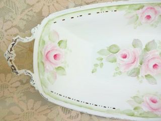 Bydas Vintage Chic Pink Rose Tray W Handles Hp Hand Painted Shabby Cottage Dish