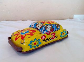 Vintage 6 - 1/2 " Tin Litho Friction Shell - Stp Vw Bug Taxi Car Made In Japan