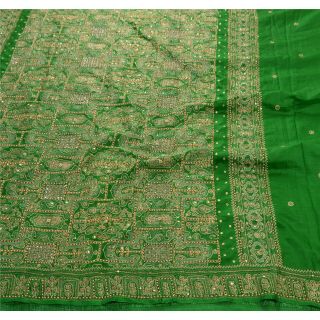 Sanskriti Vintage Indian Saree 100 Pure Silk Hand Beaded Woven Fabric Premium S