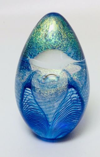 Vintage GLASS EYE STUDIO GES 99 Art Glass EGG Shaped Flower PAPERWEIGHT Lily 2