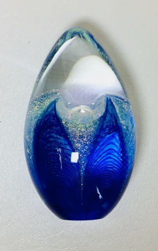 Vintage GLASS EYE STUDIO GES 99 Art Glass EGG Shaped Flower PAPERWEIGHT Lily 6
