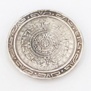 Vtg Sterling Silver - Mexico Mayan Sun Calendar Bolo Slide Pendant - 9.  5g