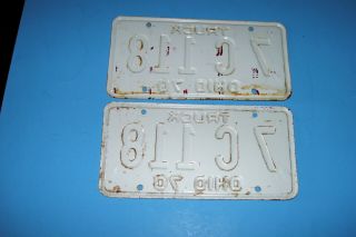VINTAGE SET OF (2) 1970 OHIO TRUCK LICENSE PLATES 7C 118 GRAY & RED.  OHIO STATE 2