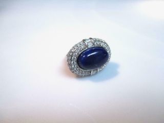 VINTAGE STERLING BLUE LAPIS AND CLEAR CZ ' S RING SIZE 7.  5 2