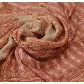 Sanskriti Vintage Peach Saree Pure Chiffon Silk Printed Sari Decor Craft Fabric 4
