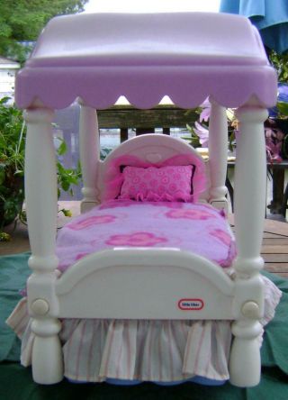 Little Tikes My Size Canopy Bed Dust Ruffle Dollhouse Furniture Barbie Vintage 3