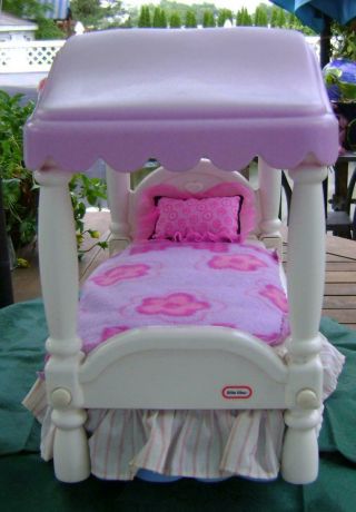 Little Tikes My Size Canopy Bed Dust Ruffle Dollhouse Furniture Barbie Vintage 7