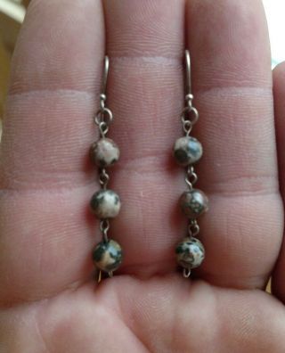 Vintage Sterling Silver 925 And Gemstone Balls Dangle Pierced Earrings
