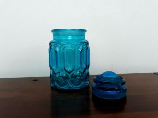 L E Smith Canister Glass Moon & Stars Blue With Lid 9 1/4 