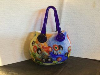 Vintage Murano Style Millefiori Studio Art Glass Purse - Vase - Handbag Neat