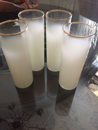 Blendo Vintage Highball Glasses.  Set Of 4 White Frosted/gold Trim.
