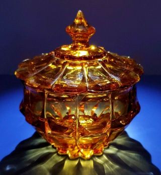 Gorgeous Vintage Art Glass Amber Colored Covered Candy Dish - Exquisite Exc.