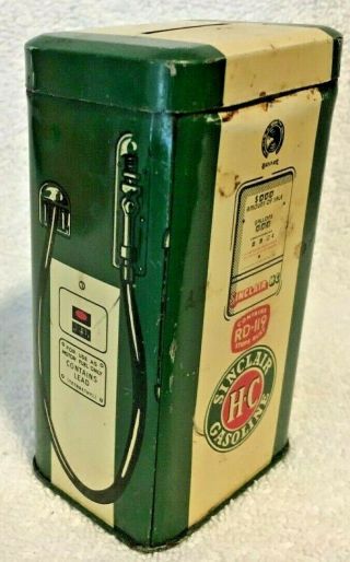 Vintage Hc Sinclair Rd - 119 Tin Can Coin Bank Sign Pump Station Service Gasoline