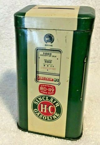 Vintage HC Sinclair RD - 119 Tin Can Coin Bank Sign Pump Station Service Gasoline 3